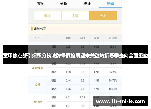 意甲焦点战引爆积分榜洗牌争冠格局迎来关键转折赛季走向全面重塑